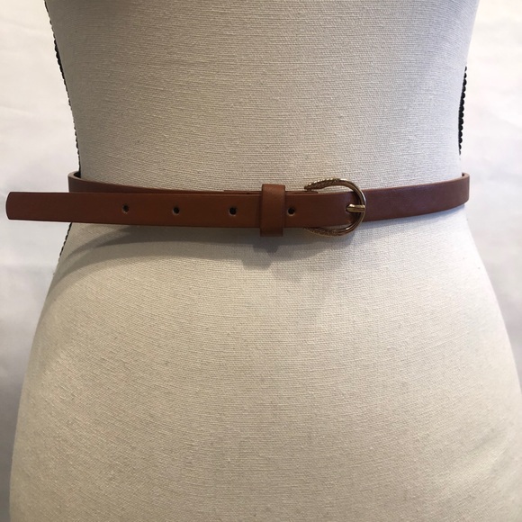 Brown Belt with Gold Buckle Faux Leather Fashion Accessory Size Medium - Picture 1 of 5